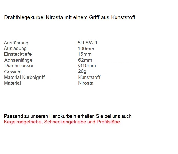 Handkurbel 6kt SW9 l Achsenlänge 62mm l Ausladung 100mm l Einstecktiefe 15mm Zeichnung1