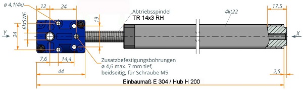 3039-00-V01E304H200Wz2AK4swDfM08 Kegelradgetriebe mit Spindeleinheit Hub 200 Zeichnung