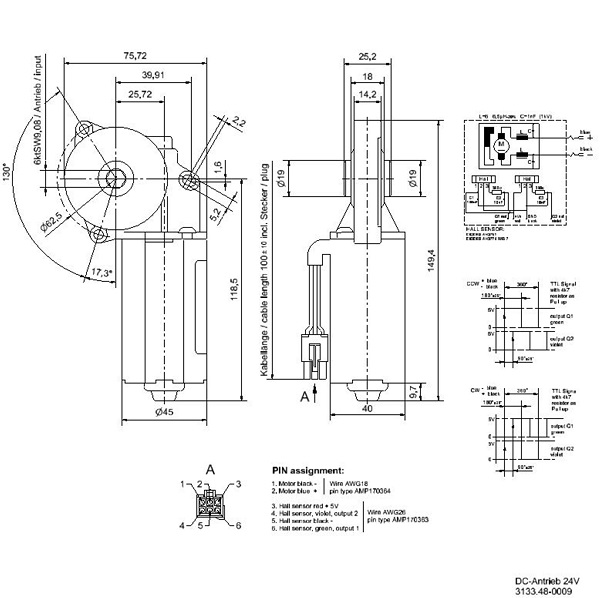 DC_Motor_mit_Getriebe_24V_5Nm_6kt_SW9_Zeichnung DC Getriebemotor 24V l 5 Nm l Antrieb 6kt SW9 Zeichnung
