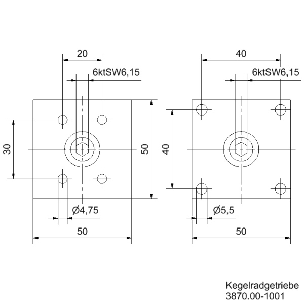 Kegelradgetriebe innen 6kt SW6 / 2