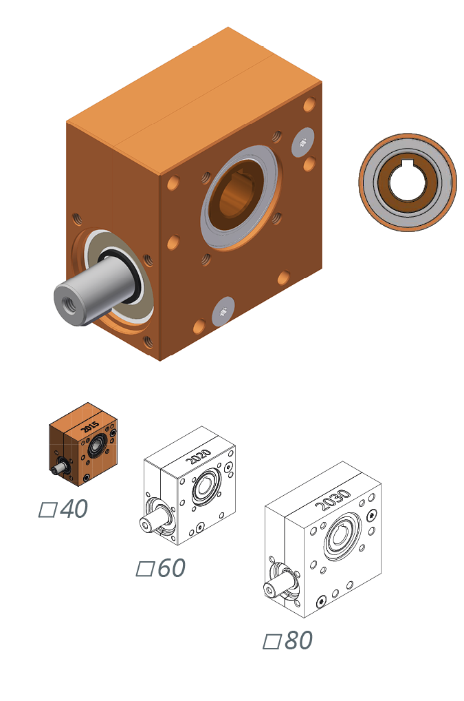 Schneckengetriebe mit Passfedernut  47:1 - 1:1 | Achsabstand 15mm | 1 Nm - 3 Nm