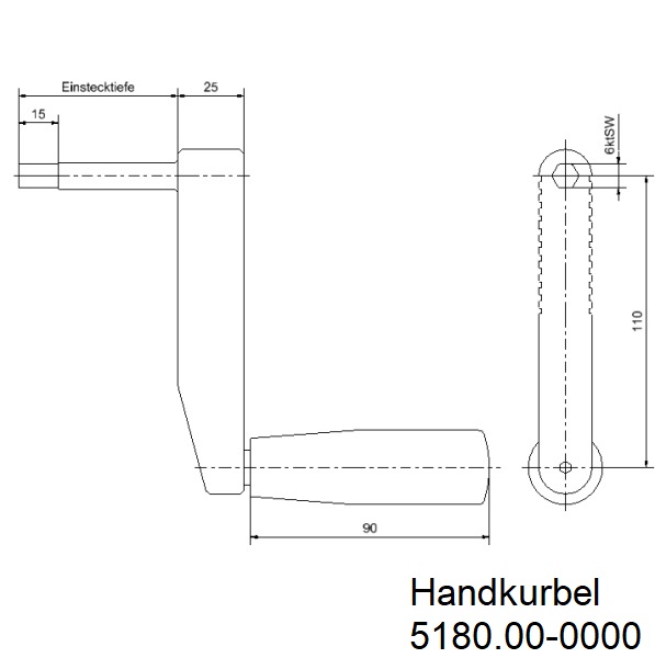 Handkurbel_6ktSW9_Achsenlnge60mm_Zeichnung Handkurbel 6kt SW9 l Achsenlänge 60mm l Ausladung 110mm l Einstecktiefe 15mm Zeichnung1